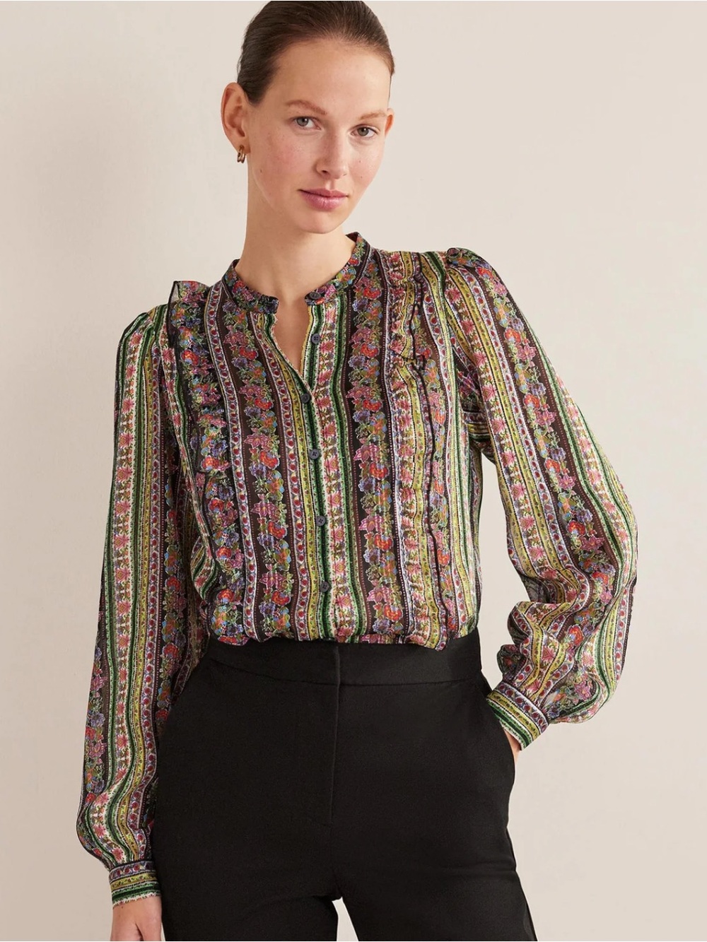 Boden Ruffle Printed Shirt - Multi Carnation Bloom